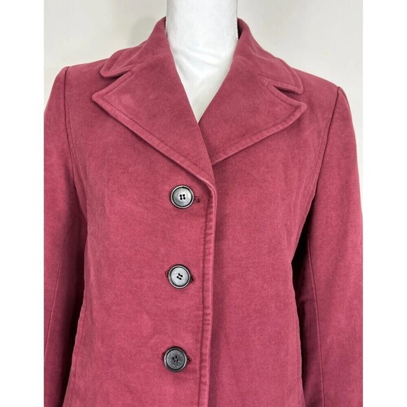 Ann Taylor Red Burgundy Cotton Button Down Blazer Jacket Size 0 - Picture 5 of 12
